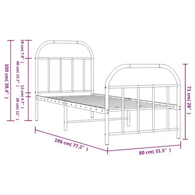 vidaXL Estructura de cama con cabecero y estribo metal negro 75x190 cm