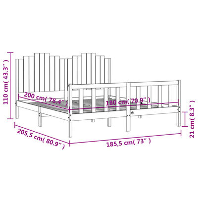 vidaXL Estructura de cama con cabecero madera maciza negro 180x200 cm