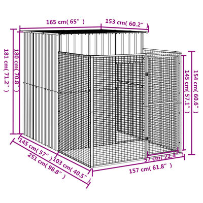 vidaXL Caseta perros corral acero galvanizado gris claro 165x251x181cm