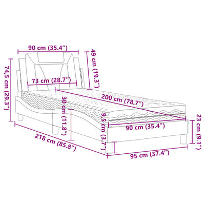 vidaXL Cama con colchón cuero sintético capuchino 90x200 cm