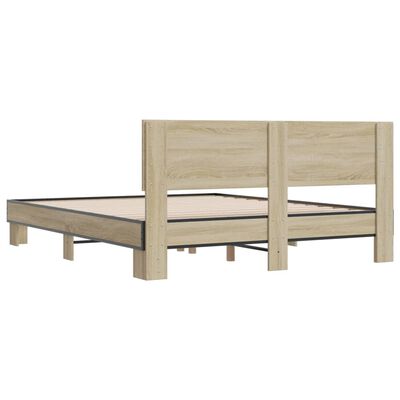 vidaXL Estructura cama madera ingeniería metal roble Sonoma 160x200 cm