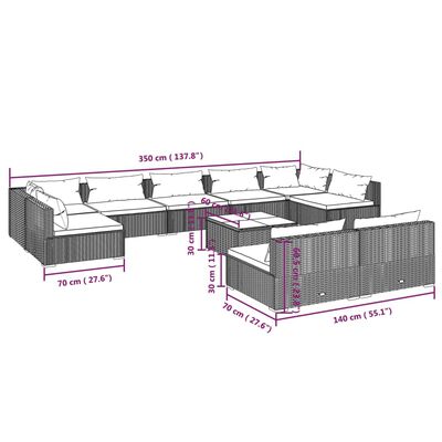 vidaXL Set de muebles de jardín 10 pzas y cojines ratán sintético gris