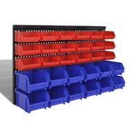 vidaXL Cajas de almacenaje de garaje de pared 30 pzas azul y rojo