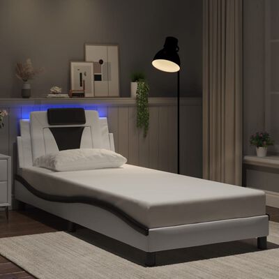 vidaXL Estructura cama con LED cuero sintético blanco negro 80x200 cm