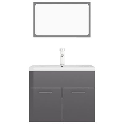 vidaXL Juego de muebles de baño madera de ingeniería gris brillo