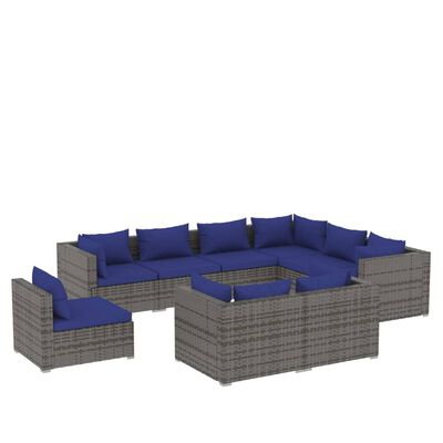 vidaXL Set de muebles de jardín 9 pzas y cojines ratán sintético gris