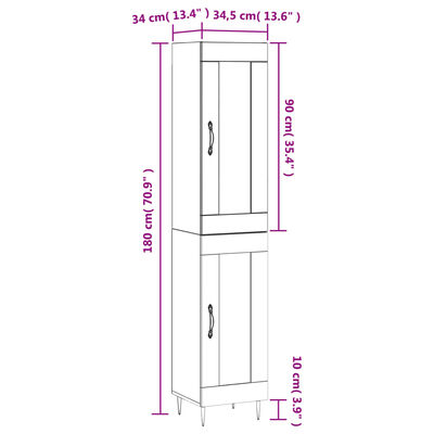 vidaXL Aparador alto madera contrachapada gris Sonoma 34,5x34x180 cm