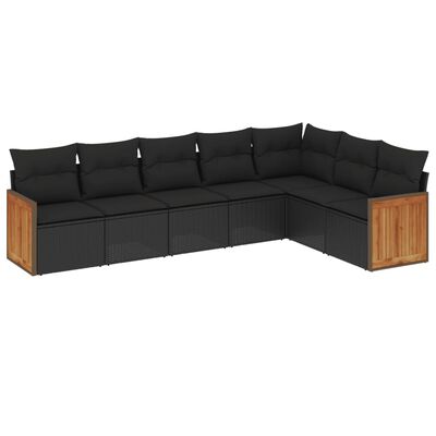 vidaXL Set de comedor de jardín 7 pzas y cojines ratán sintético negro