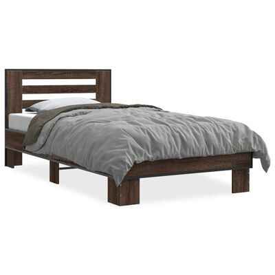 vidaXL Estructura cama madera ingeniería metal roble marrón 75x190 cm