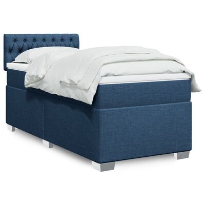 vidaXL Cama box spring con colchón tela azul 90x190 cm