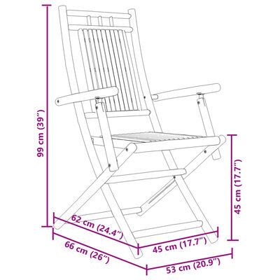 vidaXL Sillas de jardín plegables 6 unidades bambú 53x66x99 cm