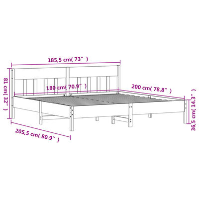 vidaXL Estructura de cama sin colchón madera maciza de pino 180x200 cm