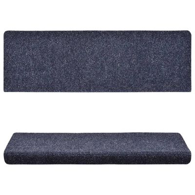 vidaXL Alfombrilla de escaleras 15 uds tela punzonada azul 65x21x4 cm