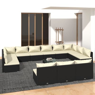 vidaXL Set de muebles de jardín 13 pzas cojines ratán sintético negro