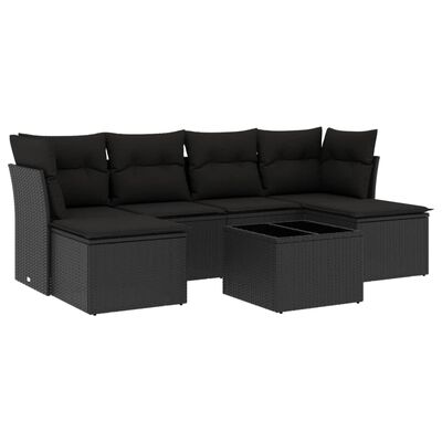 vidaXL Set de comedor de jardín 7 pzas y cojines ratán sintético negro