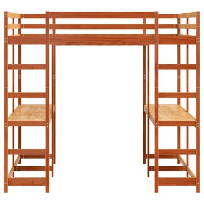 vidaXL Cama alta con escritorio y escalera madera marrón 140x200 cm