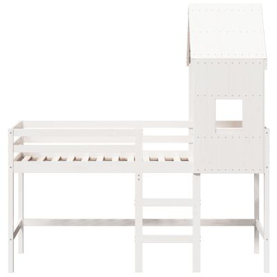 vidaXL Cama alta escalera y techo madera maciza pino blanca 80x200 cm