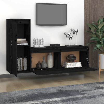 vidaXL Muebles para TV 2 piezas madera maciza de pino negro