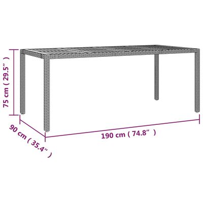 vidaXL Mesa de jardín ratán PE negro y superficie madera maciza acacia