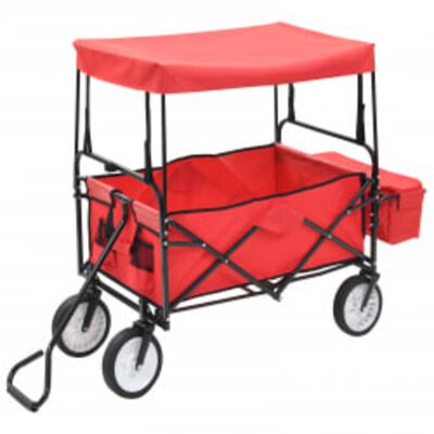 vidaXL Carrito de mano plegable de acero con capota rojo