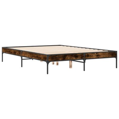 vidaXL Estructura cama madera ingeniería metal roble ahumado 140x190cm