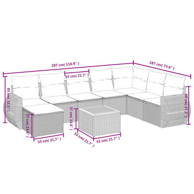 vidaXL Set de sofás de jardín 9 pzas con cojines ratán sintético beige