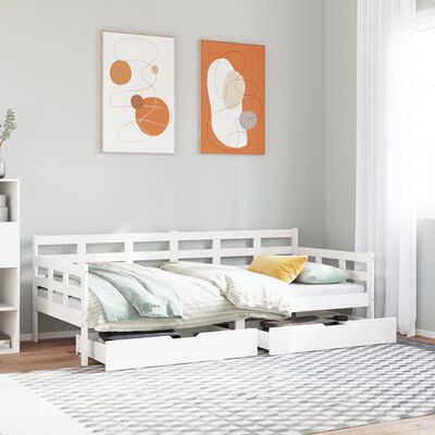 vidaXL Sofá cama con cajones madera maciza de pino blanca 80x200 cm