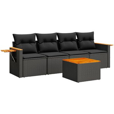 vidaXL Set de muebles de jardín 5 pzas y cojines ratán sintético negro