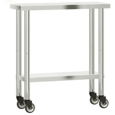 vidaXL Mesa de trabajo de cocina con ruedas acero inox 82,5x30x85 cm