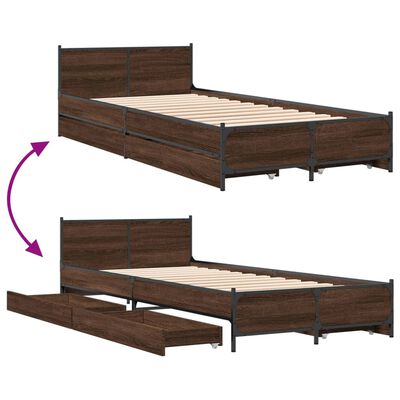 vidaXL Cama con cajones madera de ingeniería marrón roble 100x200 cm