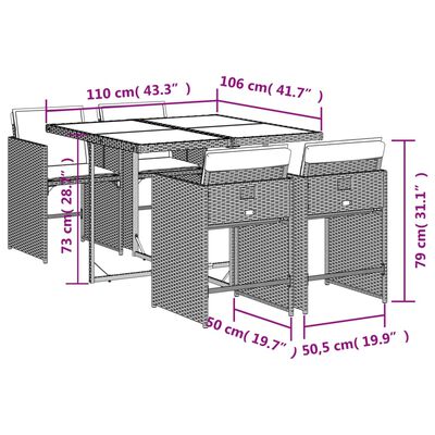 vidaXL Set comedor de jardín 5 pzas con cojines ratán sintético beige