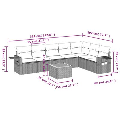 vidaXL Set de sofás de jardín 8 pzas y cojines ratán sintético gris