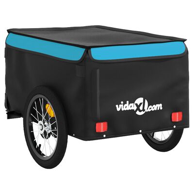 vidaXL Remolque para bicicleta hierro negro y azul 45 kg