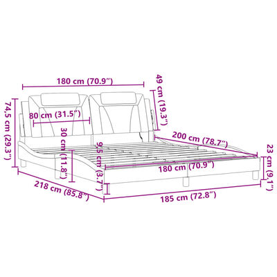 vidaXL Estructura cama LED sin colchón cuero sintético negro 180x200cm