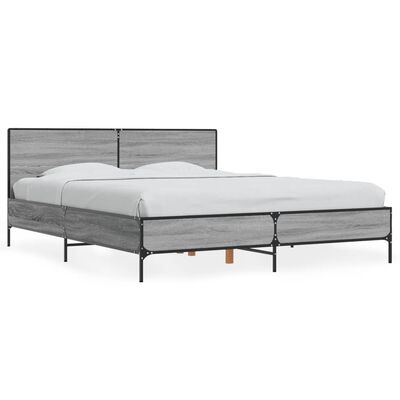 vidaXL Estructura cama madera ingeniería metal gris Sonoma 160x200 cm