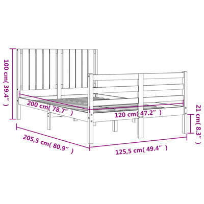 vidaXL Estructura de cama con cabecero madera maciza negro 120x200 cm