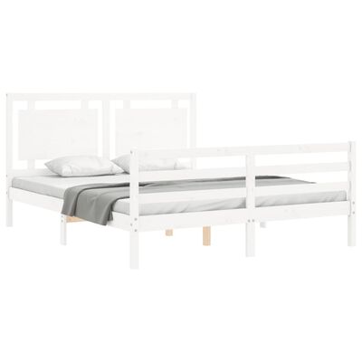 vidaXL Estructura de cama con cabecero madera maciza blanco 160x200 cm