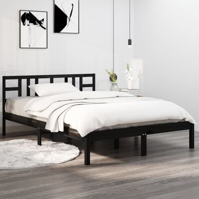 vidaXL Estructura de cama doble madera maciza negra 135x190 cm