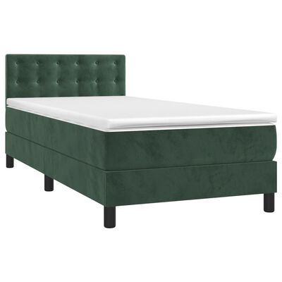 vidaXL Cama box spring colchón y LED terciopelo verde oscuro 90x190 cm