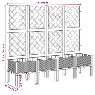 vidaXL Jardinera con enrejado PP marrón 160x40x142 cm