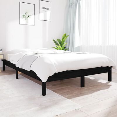 vidaXL Estructura de cama de madera maciza negra 180x200 cm