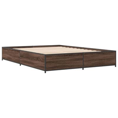 vidaXL Estructura cama madera ingeniería metal marrón roble 135x190 cm