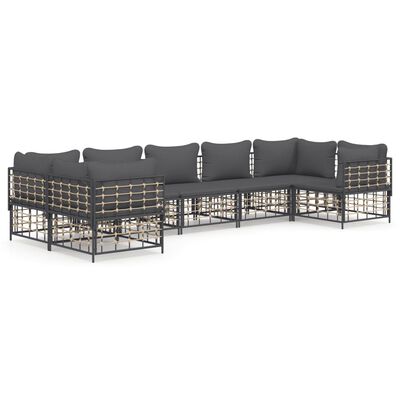 vidaXL Set muebles de jardín 7 pzas y cojines ratán PE gris antracita