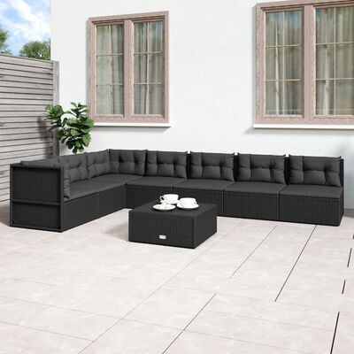 vidaXL Set de muebles de jardín y cojines 7 pzas ratán sintético negro