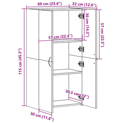 vidaXL Armario archivador madera ingeniería roble marrón 60x32x115 cm