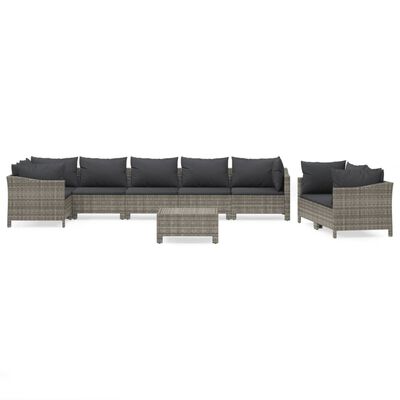 vidaXL Set de muebles de jardín 9 pzas y cojines ratán sintético gris