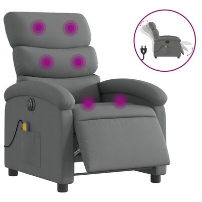 vidaXL Sillón reclinable de masaje eléctrico tela gris oscuro