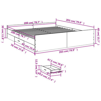 vidaXL Cama con cajones madera ingeniería roble Sonoma 200x200 cm