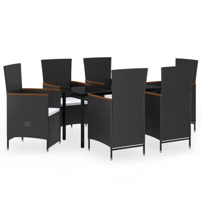 vidaXL Juego de comedor de jardín 7 piezas con cojines negro