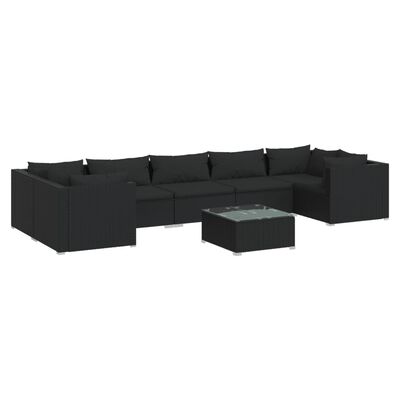 vidaXL Set de muebles de jardín 8 pzas y cojines ratán sintético negro